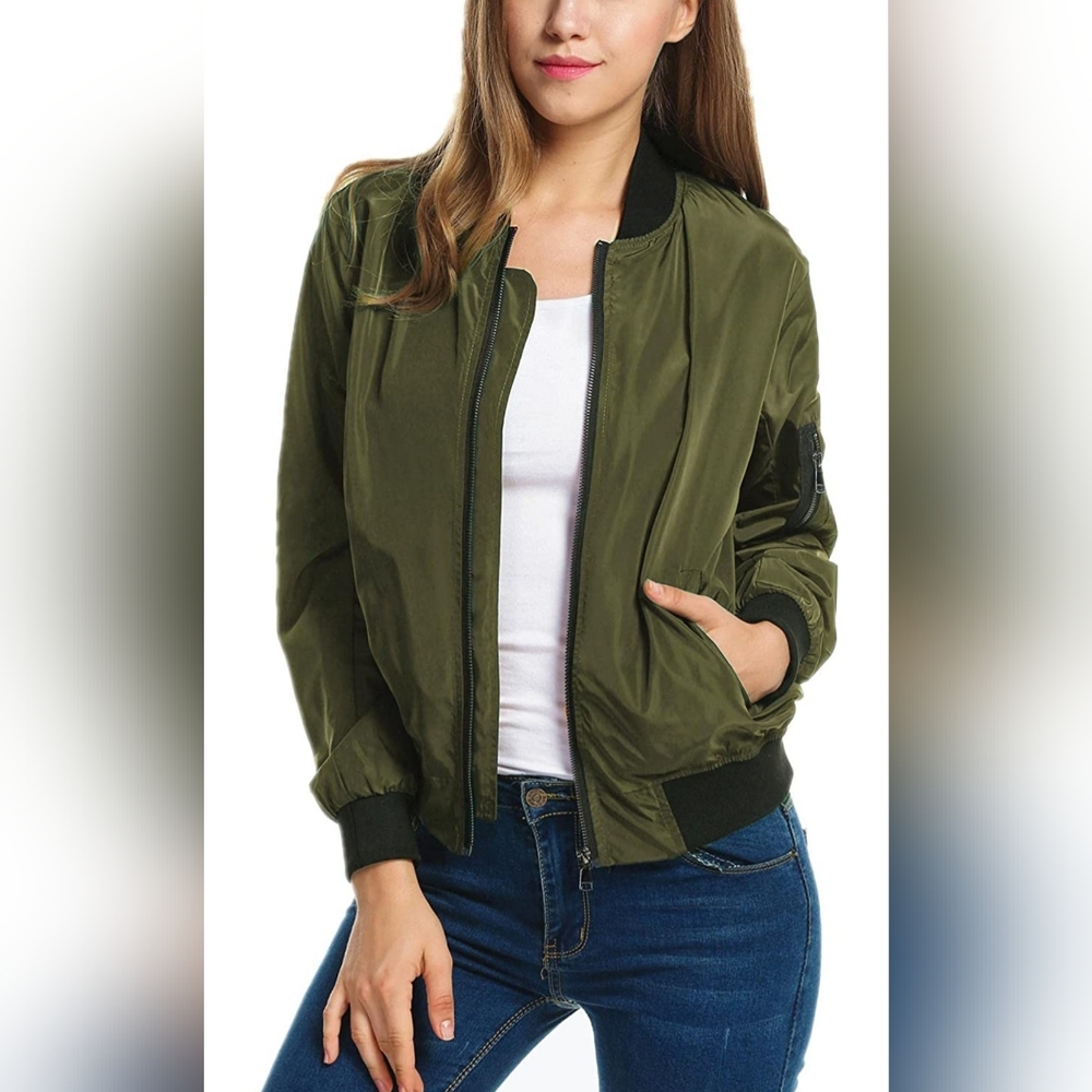 Women's Bomber Lightweight Jacket Army Green Size Large